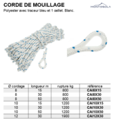 CORDE DE MOUILLAGE Ø8MM LONGEUR 50M