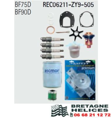 KIT REVISION POUR MOTEUR HONDA BF75D, BF90D OEM 06211-ZY9-505 + 5L QUICKSILVER 10W30 + 1L HUILE QUICKSILVER SAE80W90