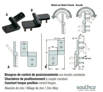 CHARNIERE ASYMETRIQUE ZINC NOIR TYPE A SOUTHCO ST-8A1-100FA-50