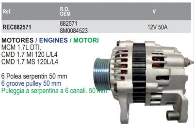 ALTERNATEUR 12V 50A  MERCRUISER OEM 882571, 8M0084523