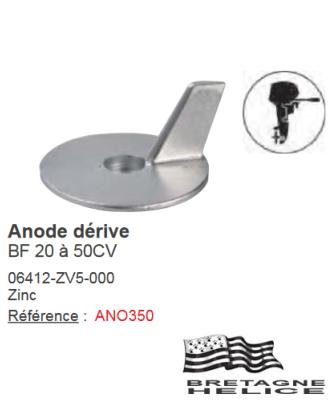 ANODE DERIVE ZINC POUR HONDA BF20-BF50 OEM 06412-ZV5-000