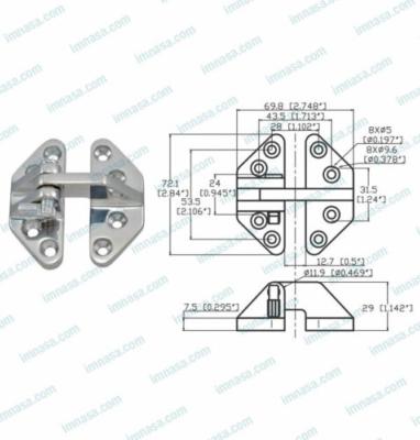 CHARNIERE W/PIN 72 X 69.8mm INOX 316 TOP QUALITE